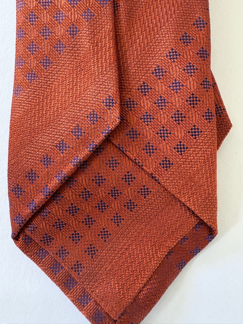 David Donahue Terra Cotta Silk Tie with Purple/ Navy Micro-Dot Pattern - Picture 5 of 6